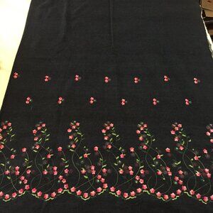 Blue Lightweight Denim Vintage Embroidered Roses Fabric 37" x 59" Piece Remnant